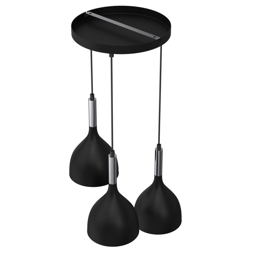 Csillár zsinóron NOAK 3xE27/15W/230V fekete/fényezett króm