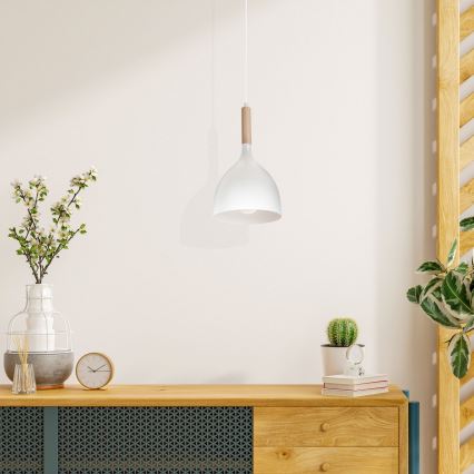 Csillár zsinóron NOAK WOOD 1xE27/15W/230V fehér/bükkfa