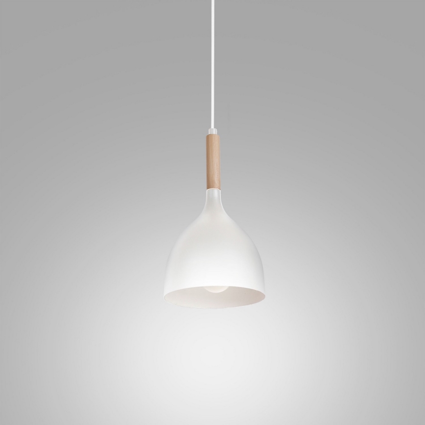 Csillár zsinóron NOAK WOOD 1xE27/15W/230V fehér/bükkfa