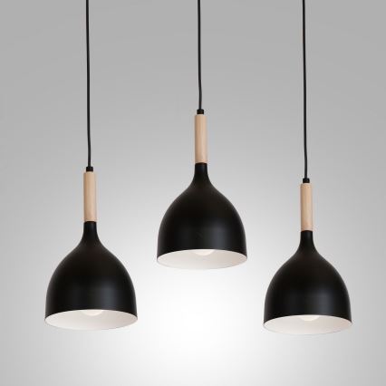 Csillár zsinóron NOAK WOOD 3xE27/15W/230V fekete/bükkfa