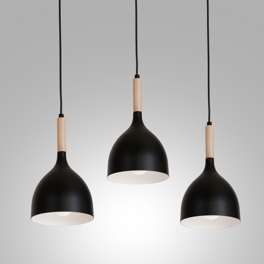 Csillár zsinóron NOAK WOOD 3xE27/15W/230V fekete/bükkfa