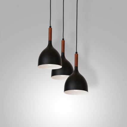 Csillár zsinóron NOAK WOOD 3xE27/15W/230V fekete/bükkfa