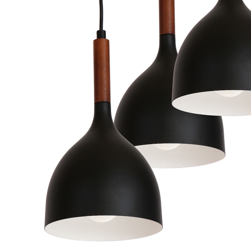 Csillár zsinóron NOAK WOOD 3xE27/15W/230V fekete/bükkfa