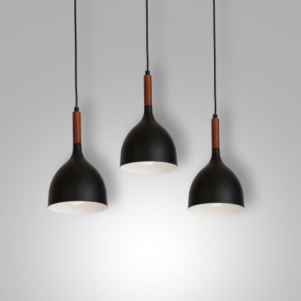 Csillár zsinóron NOAK WOOD 3xE27/15W/230V fekete/bükkfa