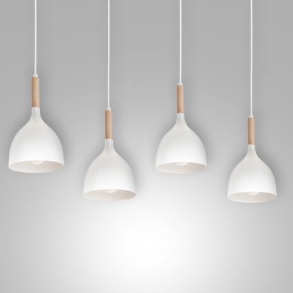 Csillár zsinóron NOAK WOOD 4xE27/15W/230V fehér/bükkfa