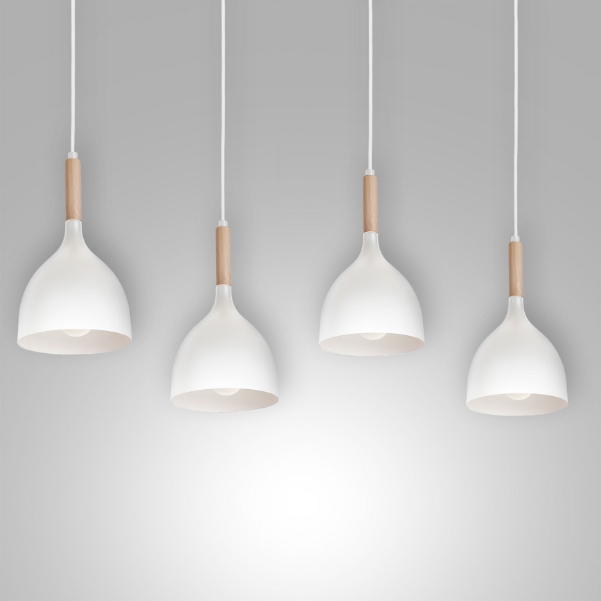 Csillár zsinóron NOAK WOOD 4xE27/15W/230V fehér/bükkfa