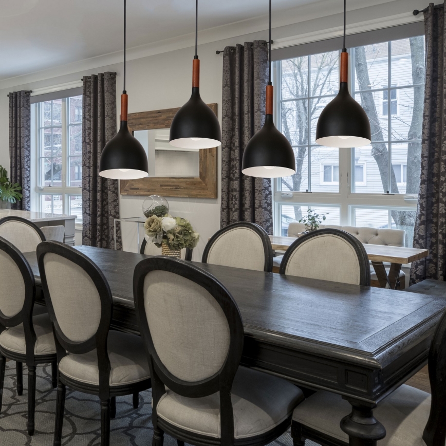 Csillár zsinóron NOAK WOOD 4xE27/15W/230V fekete/bükkfa