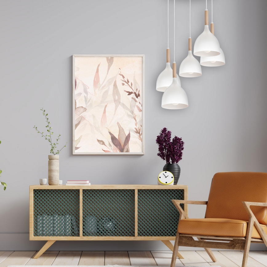 Csillár zsinóron NOAK WOOD 5xE27/15W/230V fehér/bükkfa