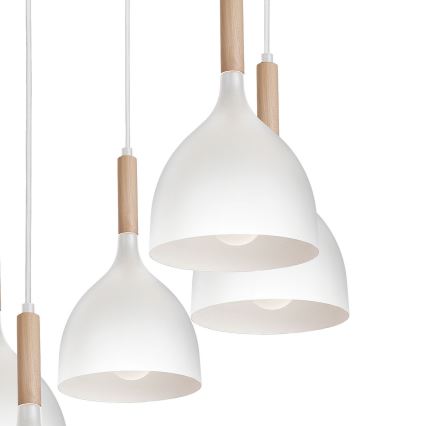 Csillár zsinóron NOAK WOOD 5xE27/15W/230V fehér/bükkfa
