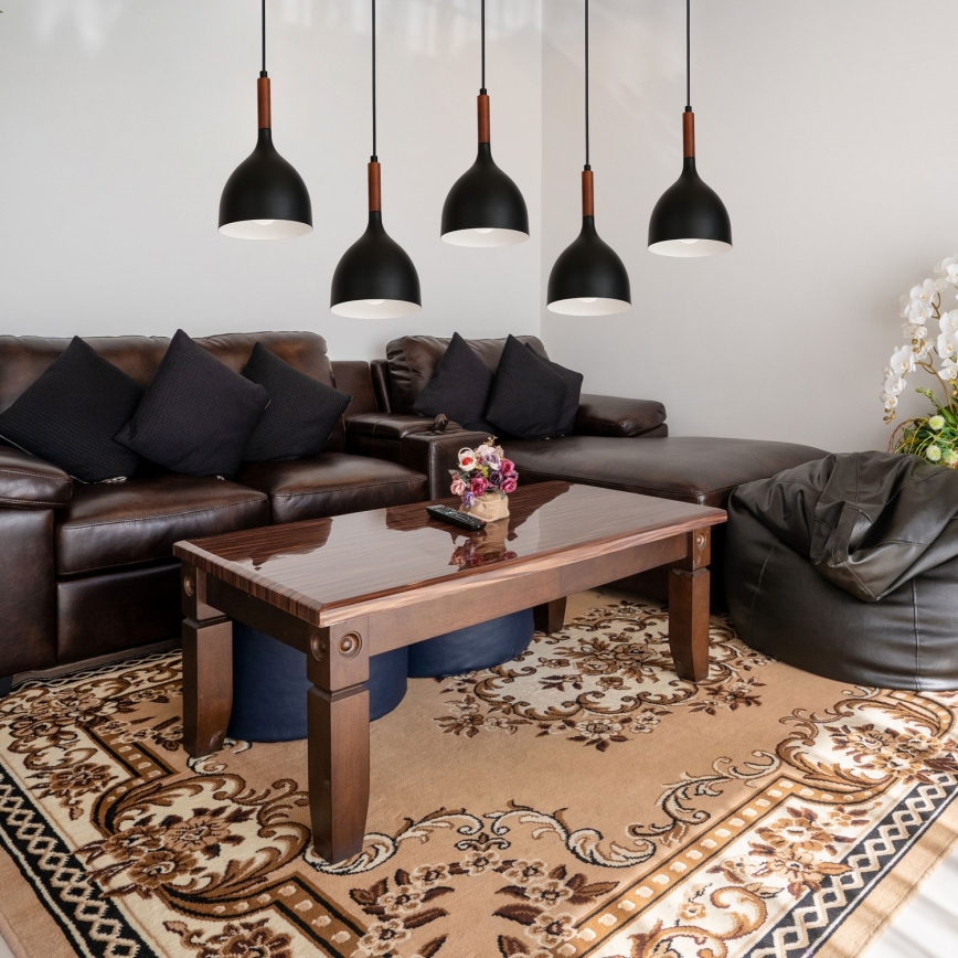 Csillár zsinóron NOAK WOOD 5xE27/15W/230V fekete/bükkfa