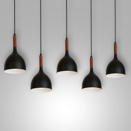 Csillár zsinóron NOAK WOOD 5xE27/15W/230V fekete/bükkfa