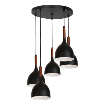 Csillár zsinóron NOAK WOOD 5xE27/15W/230V fekete/bükkfa