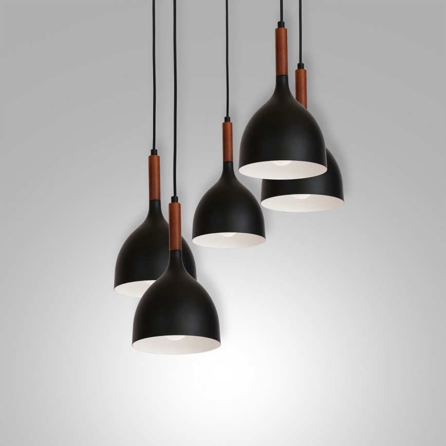 Csillár zsinóron NOAK WOOD 5xE27/15W/230V fekete/bükkfa