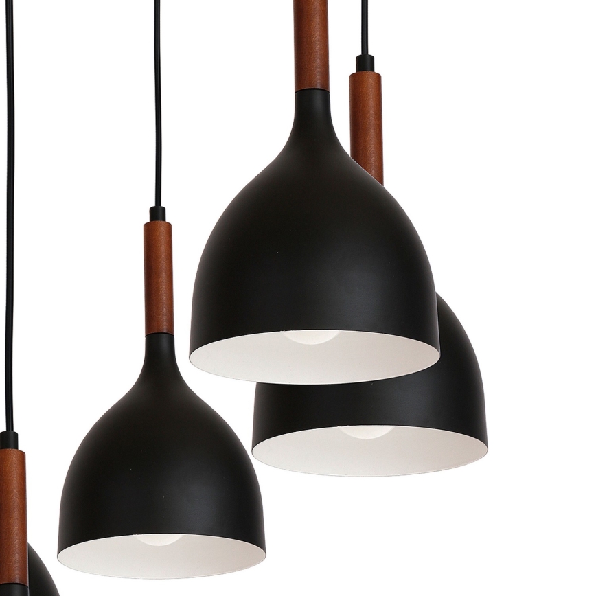 Csillár zsinóron NOAK WOOD 5xE27/15W/230V fekete/bükkfa