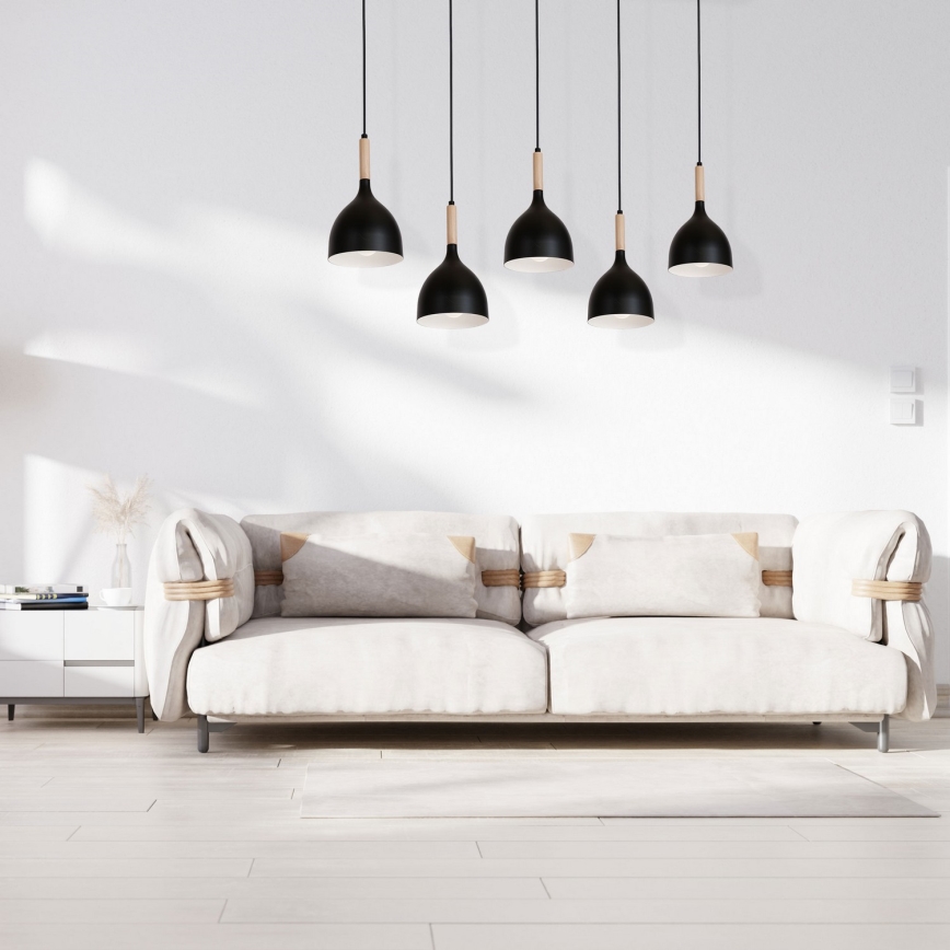 Csillár zsinóron NOAK WOOD 5xE27/60W/230V