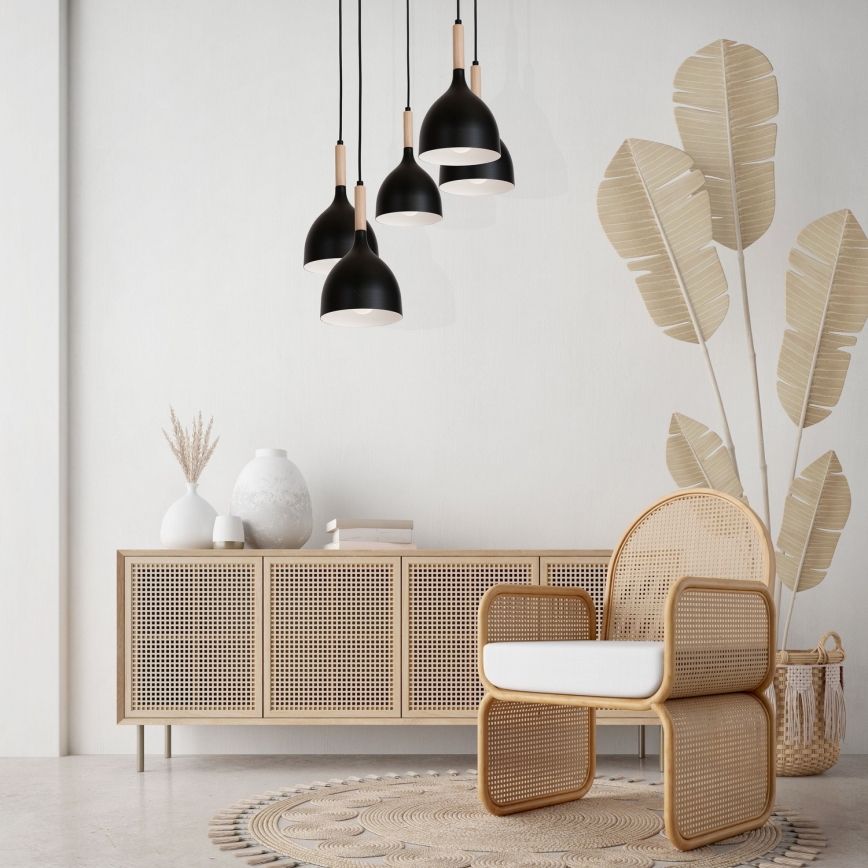 Csillár zsinóron NOAK WOOD 5xE27/60W/230V