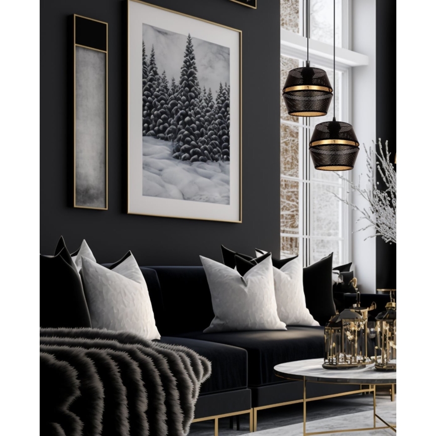 Csillár zsinóron PARIS 2xE27/60W/230V fekete/arany