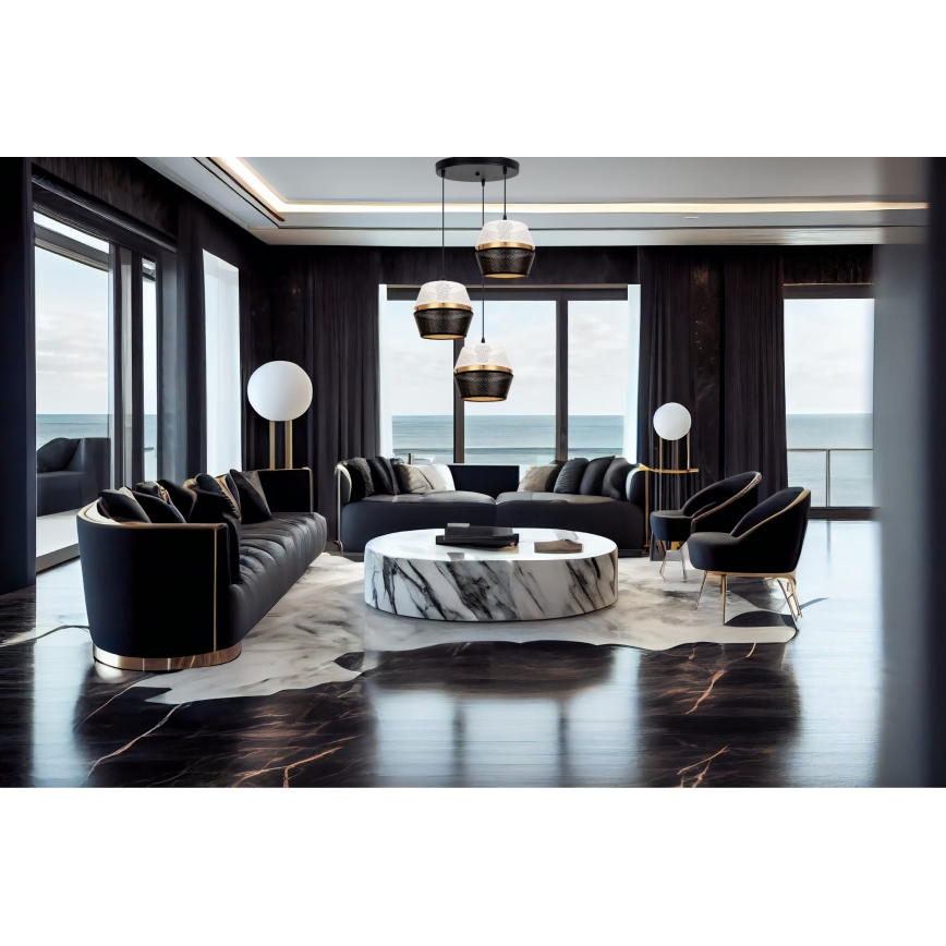 Csillár zsinóron PARIS 3xE27/60W/230V á. 45 cm fehér/fekete/arany