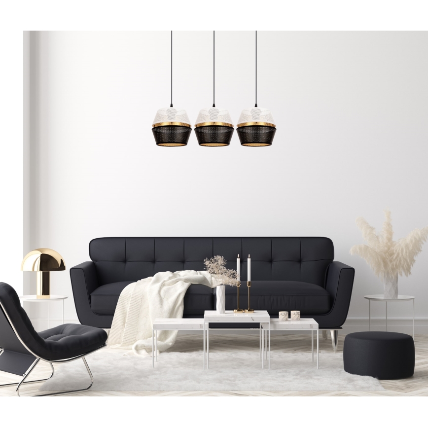 Csillár zsinóron PARIS 3xE27/60W/230V fehér/fekete/arany