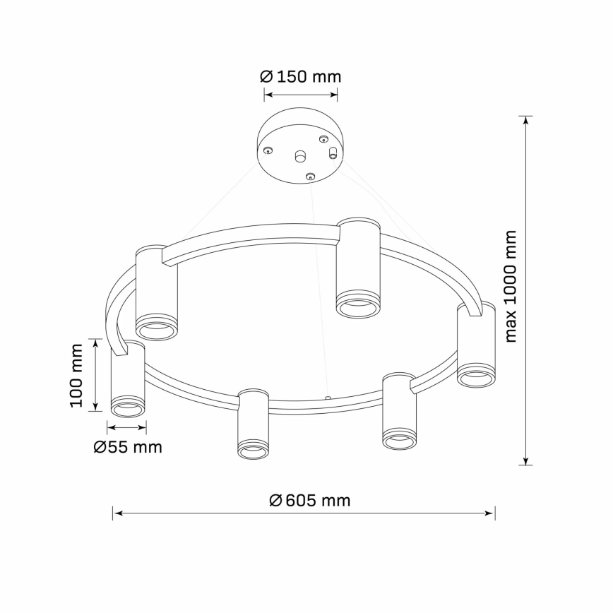 Csillár zsinóron PÁRIZS 6xGU10/12W/230V fekete