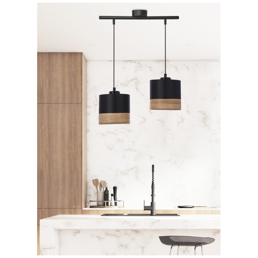 Csillár zsinóron PORTO 2xE27/60W/230V fekete/barna