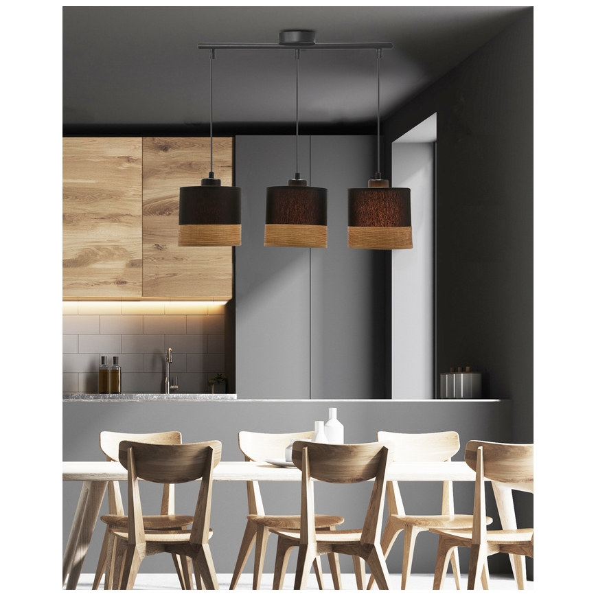 Csillár zsinóron PORTO 3xE27/60W/230V fekete/barna