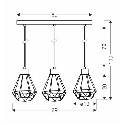 Csillár zsinóron PRIMO 3xE27/60W/230V fekete/arany