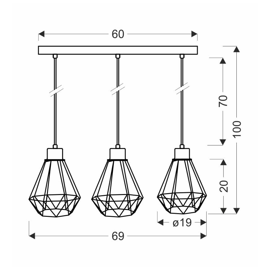 Csillár zsinóron PRIMO 3xE27/60W/230V fekete/arany