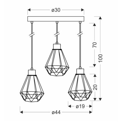 Csillár zsinóron PRIMO 3xE27/60W/230V fekete/arany