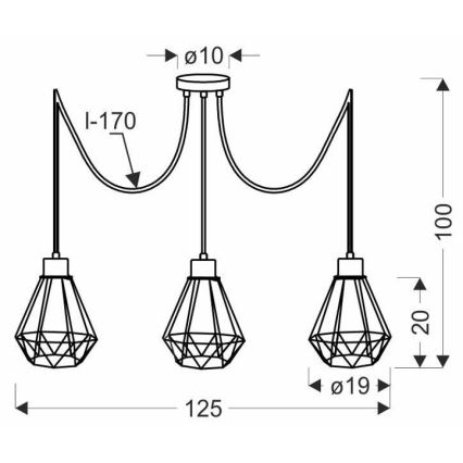 Csillár zsinóron PRIMO 3xE27/60W/230V pók fekete/arany