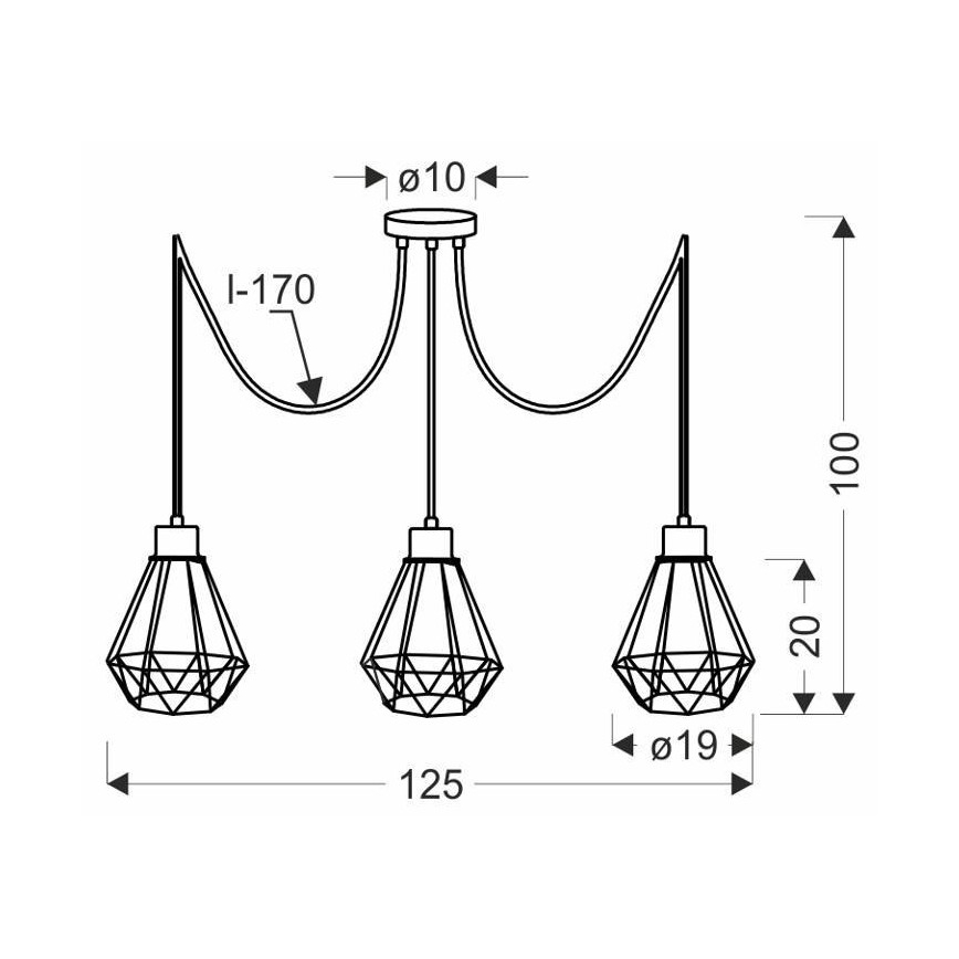 Csillár zsinóron PRIMO 3xE27/60W/230V pók fekete/arany