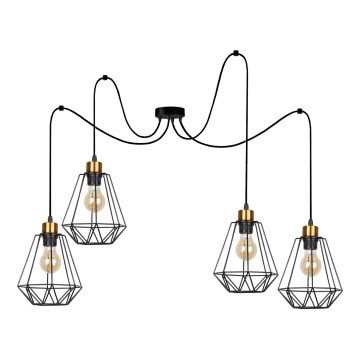 Csillár zsinóron PRIMO 4xE27/60W/230V pók fekete/arany