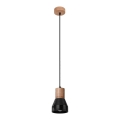 Csillár zsinóron QUBIC 1xE27/60W/230V beton/Nyírfa/bükkfa/fekete