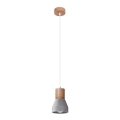 Csillár zsinóron QUBIC 1xE27/60W/230V beton/Nyírfa/bükkfa