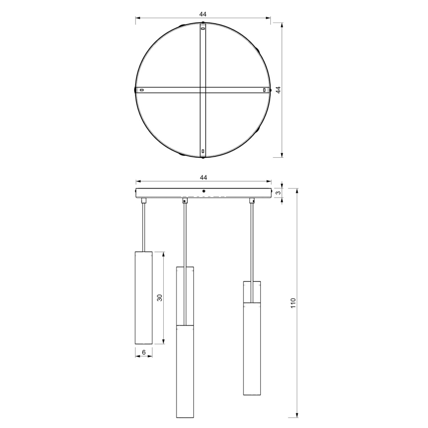 Csillár zsinóron RAITO 6xGU10/8W/230V fekete