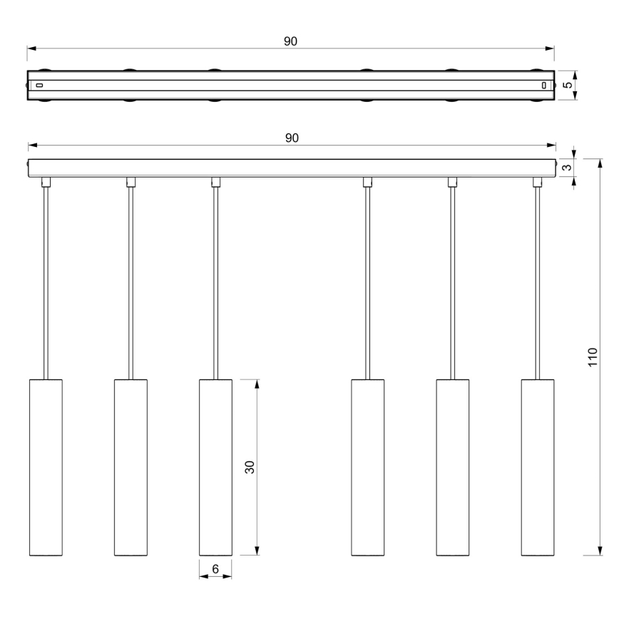 Csillár zsinóron RAITO 6xGU10/8W/230V sárgaréz