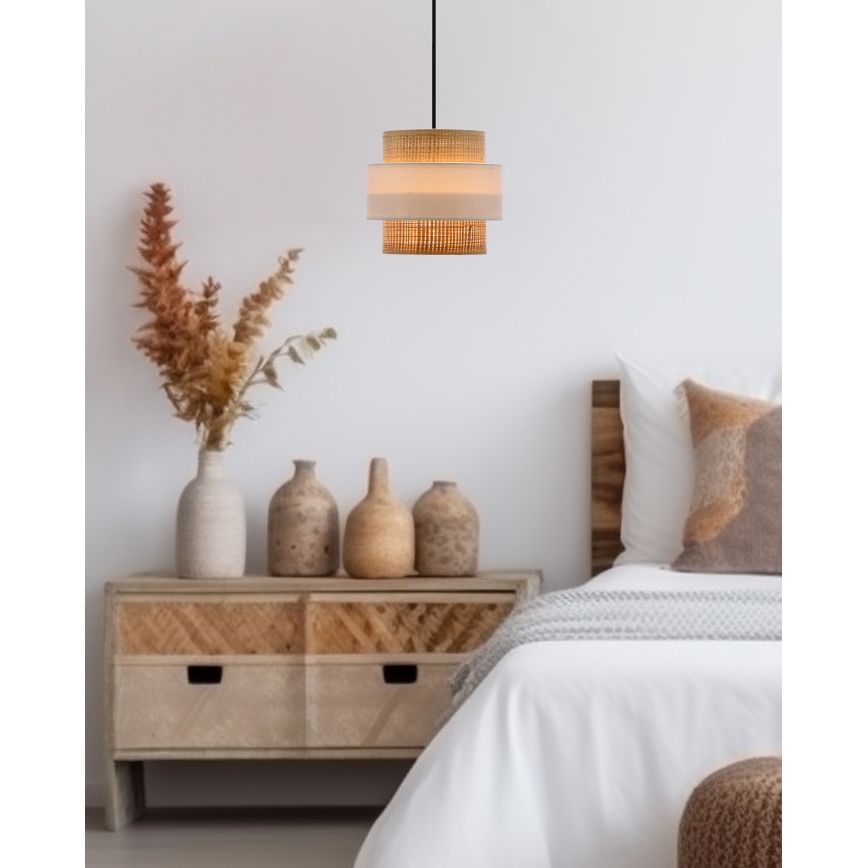 Csillár zsinóron RATTAN 1xE27/40W/230V fehér/barna