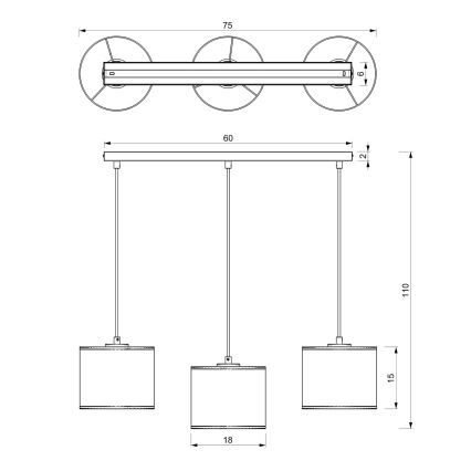 Csillár zsinóron RATTAN 3xE27/60W/230V rattan