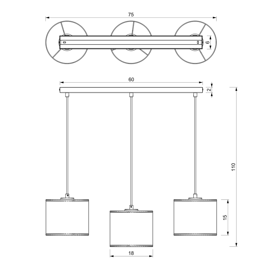 Csillár zsinóron RATTAN 3xE27/60W/230V rattan