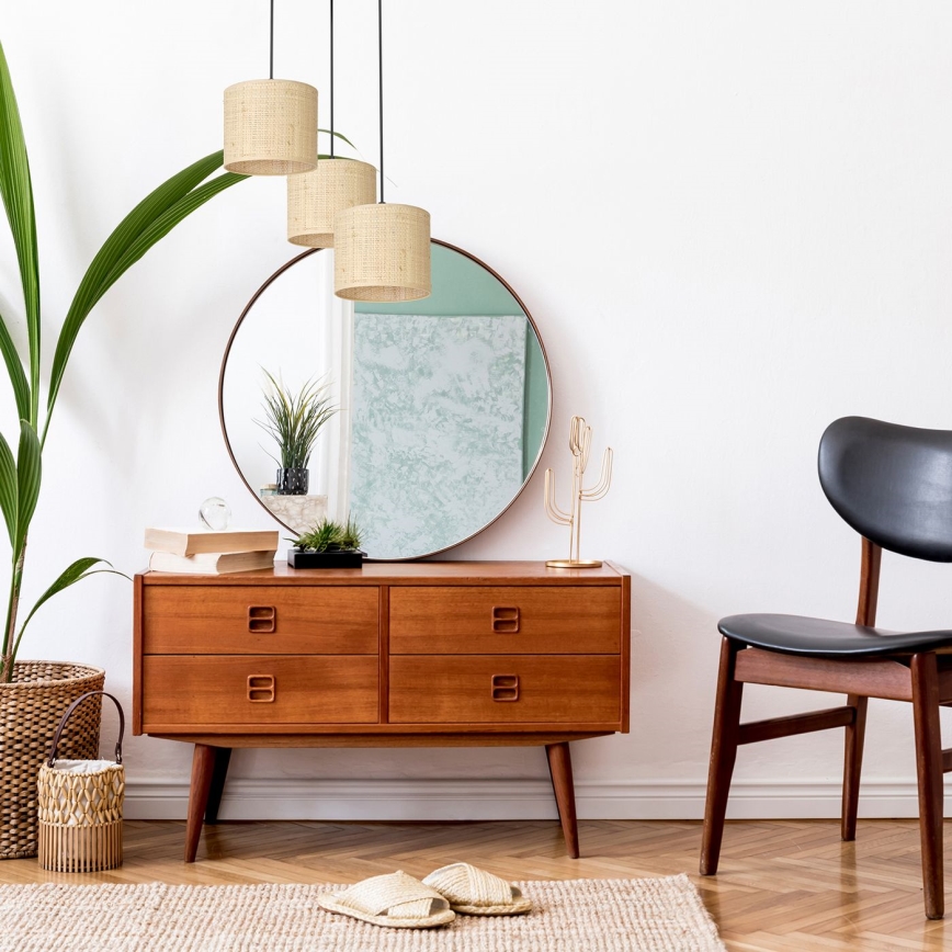 Csillár zsinóron RATTAN 3xE27/60W/230V rattan