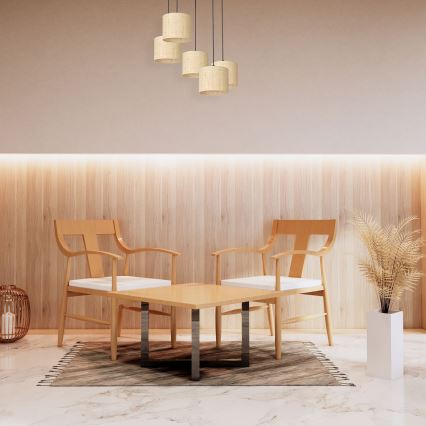 Csillár zsinóron RATTAN 5xE27/60W/230V rattan