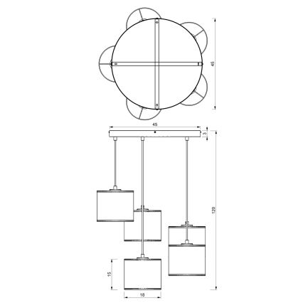 Csillár zsinóron RATTAN 5xE27/60W/230V rattan