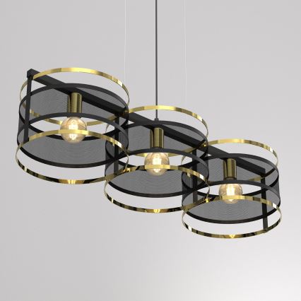 Csillár zsinóron RIM 3xE27/60W/230V fekete/arany