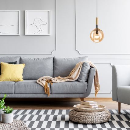 Csillár zsinóron ROLLO 1xE14/5W/230V arany/füstös bézs