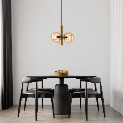 Csillár zsinóron ROLLO 3xE14/5W/230V arany/füstös bézs