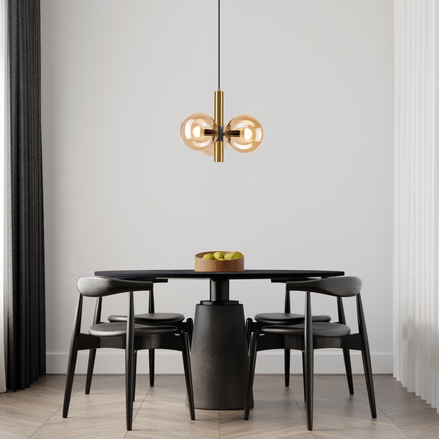 Csillár zsinóron ROLLO 3xE14/5W/230V arany/füstös bézs