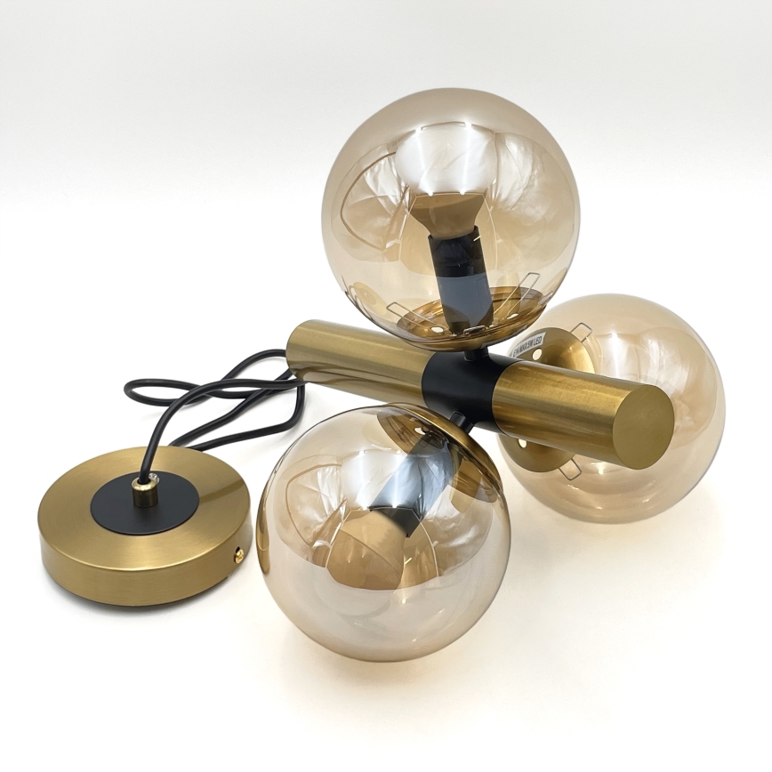 Csillár zsinóron ROLLO 3xE14/5W/230V arany/füstös bézs