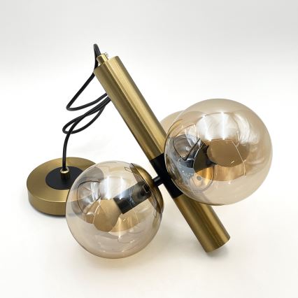 Csillár zsinóron ROLLO 3xE14/5W/230V arany/füstös bézs