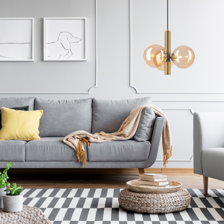 Csillár zsinóron ROLLO 3xG9/5W/230V arany/füstös bézs