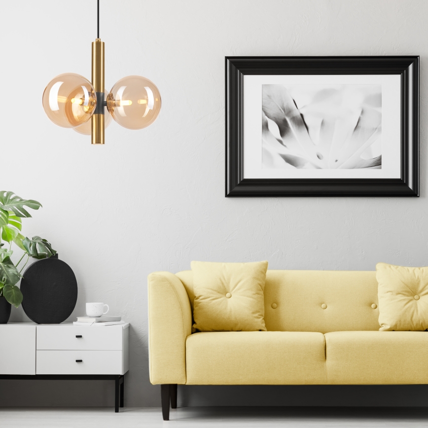 Csillár zsinóron ROLLO 3xG9/5W/230V arany/füstös bézs